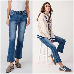 Risen Jeans Lydia High Rise Bootcut Side Slit Medium Wash Stretch size 25